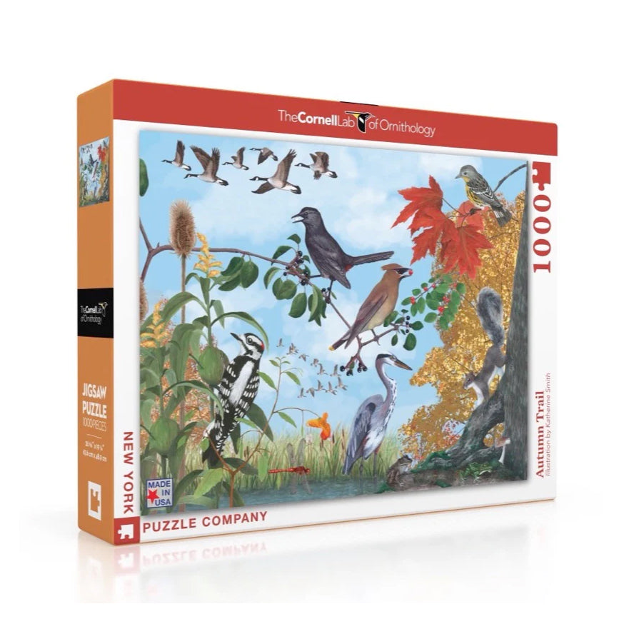 Puzzel Autumn Trail│New york Puzzle Company│art. NPZCB2159│vooraanzicht schuin van doos met schaduw