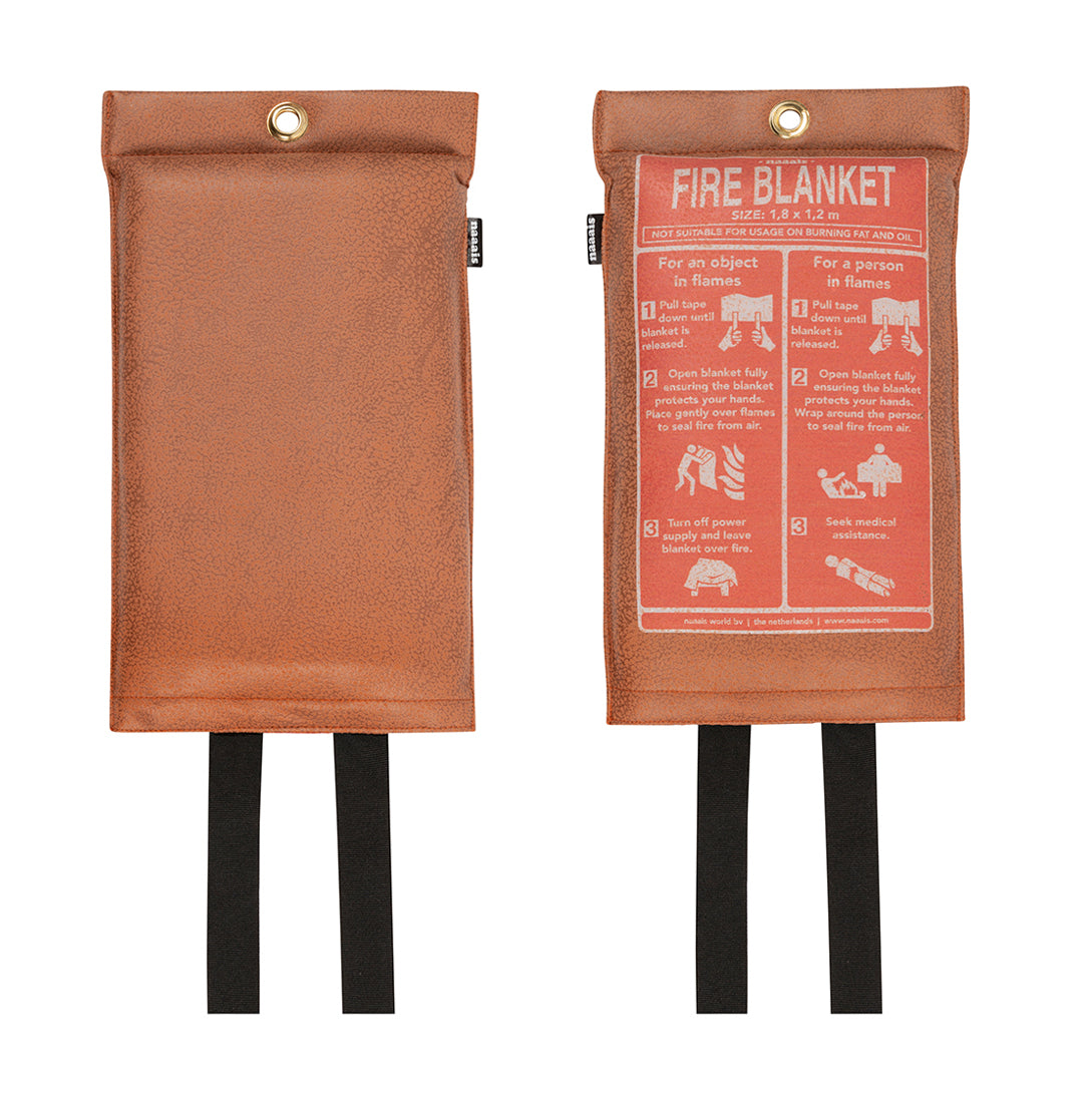 Blusdeken Vegan Cognac Naaais│Fire Blanket kunstleer│art. FB02COG│voor- en achterkant