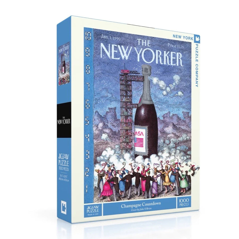 Puzzel Champagne Countdown 1000 stukjes│The New Yorker│art. NPZNY2249│voorkant schuin verpakking met schaduw