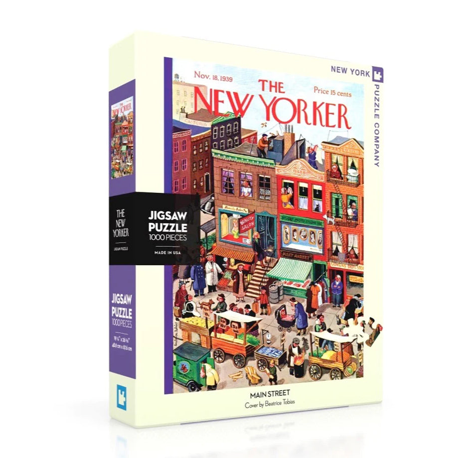 Puzzel Main Street│1000 stukjes│The New Yorker│art. NY165│vooraanzicht schuin verpakking met schaduw