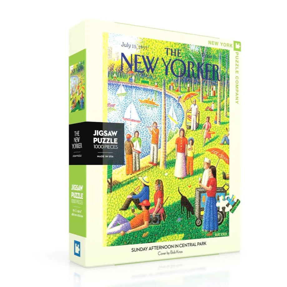 Puzzel Sunday Afternoon in Central Park│New York Puzzle Company│art. NY151│vooraanzicht schuin verpakking met schaduw