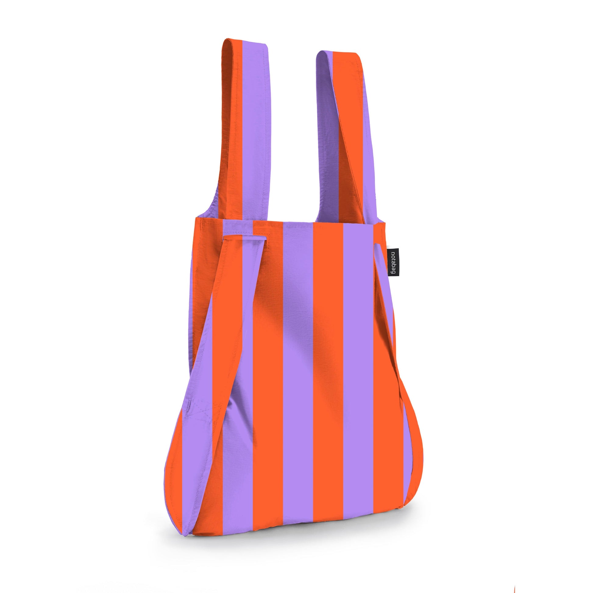 Notabag Red & Purple Stripes als shopper tegen witte achtergrond