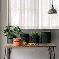 Opbergemmer Omnioutil Small Donkergroen│Hachiman│art. 108900│diverse maten op houten tafel