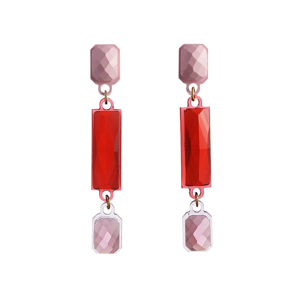 Oorbellen Deco Square Rood│Corsari Jewels│art. CJD-3003-044│vooraanzicht