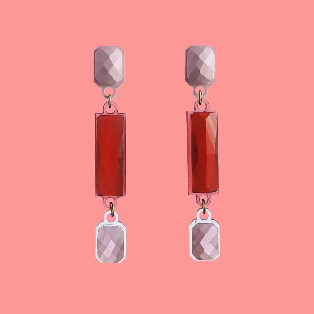 Oorbellen Deco Square Rood│Corsari Jewels│art. CJD-3003-044│vooraanzicht