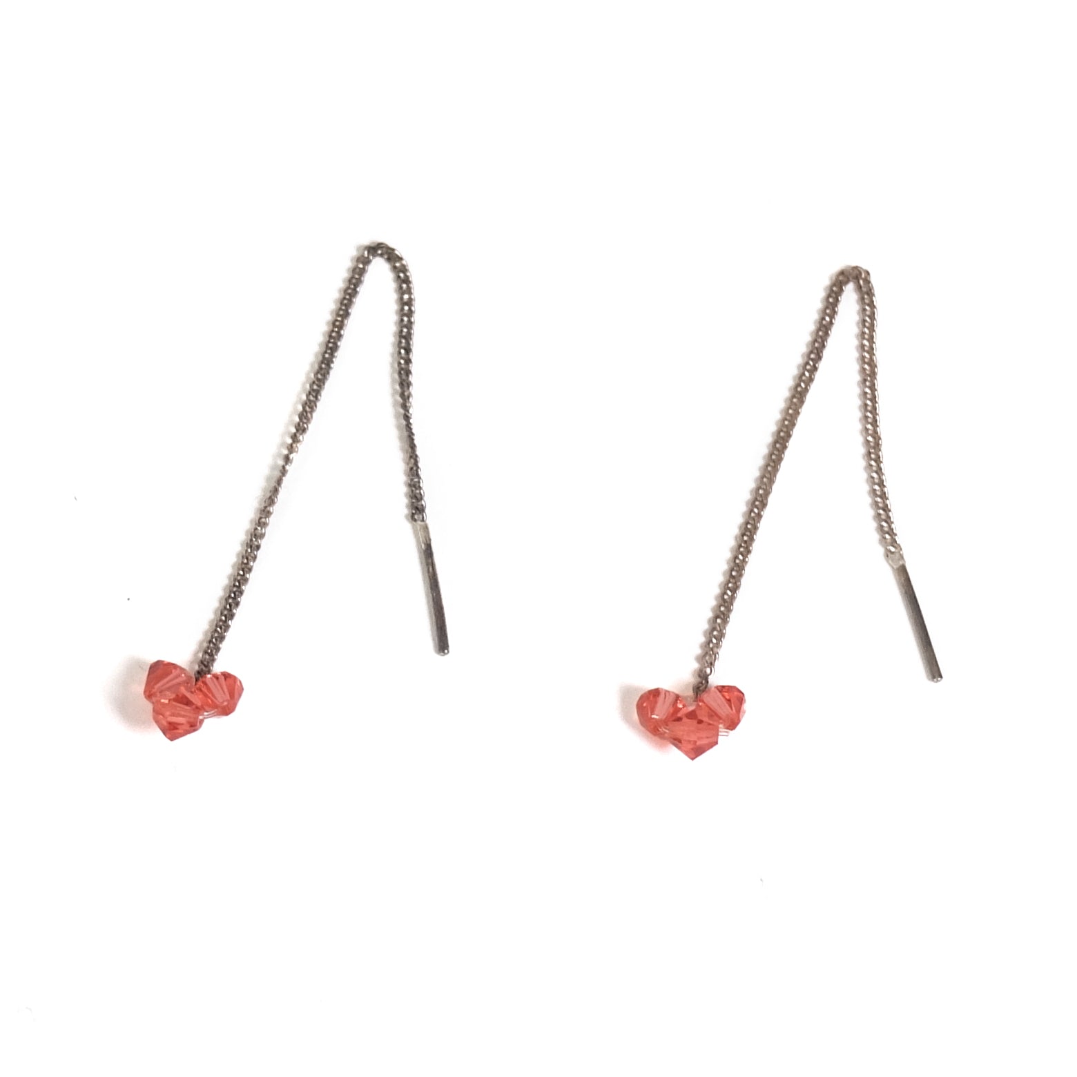 Oorbellen Swarowski o3 Lang Roze│Hester Zagt│bovenaanzicht met gebogen ketting