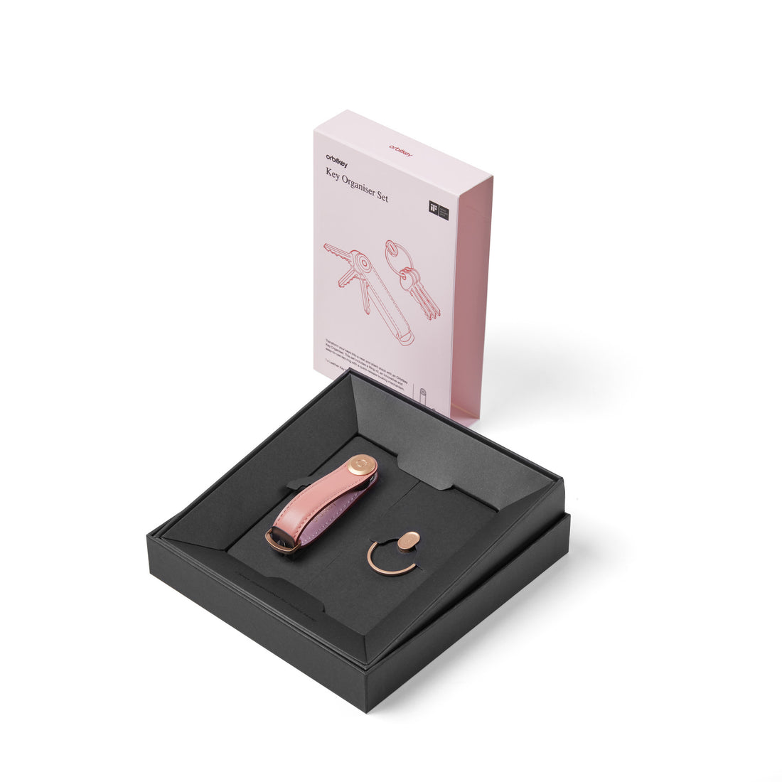 Orbitkey Gift Set Sleutelhouder Cotton Candy+ Ring V2│art. GLT2-CCT-201│in verpakking met deksel rechtop naast doos