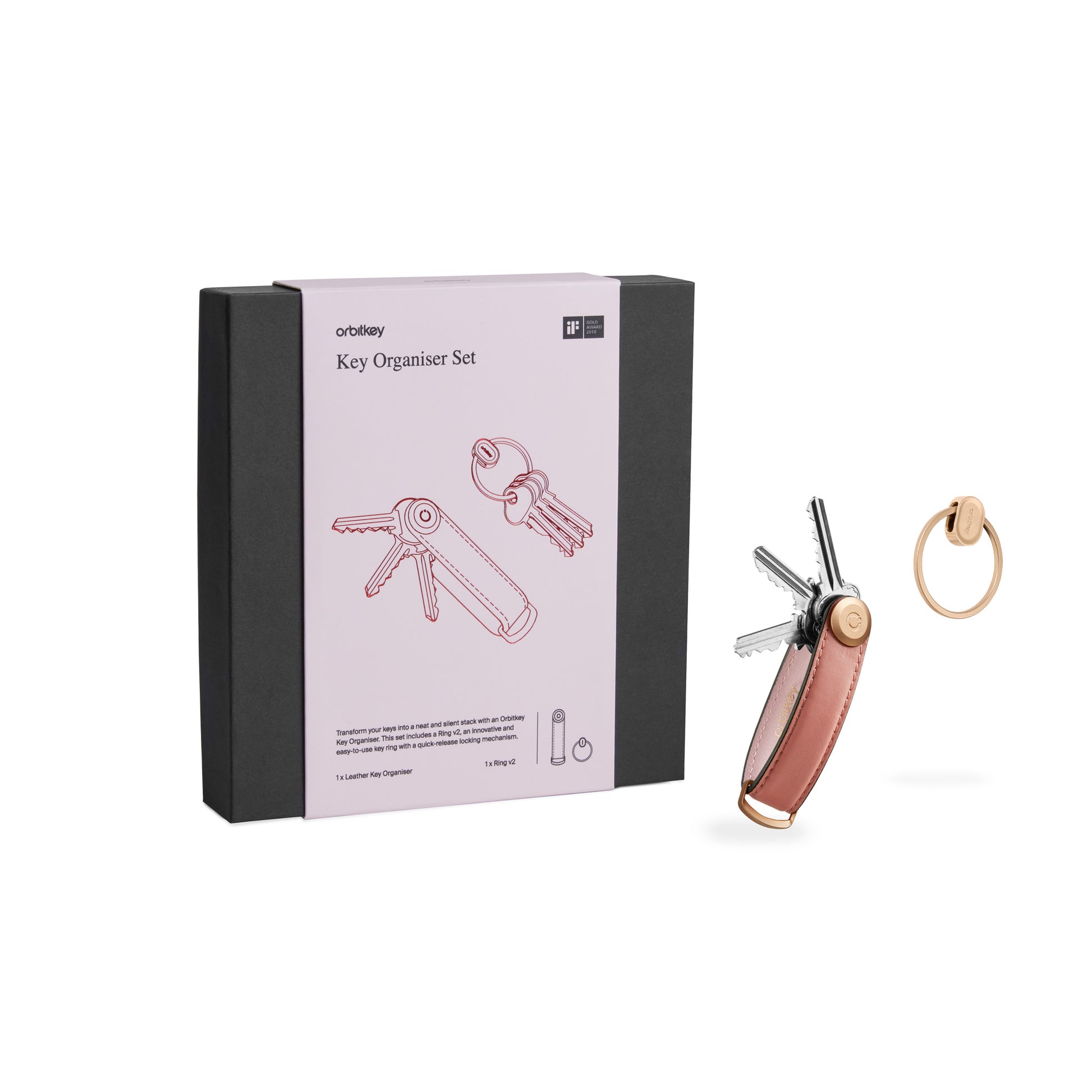 Orbitkey Gift Set Sleutelhouder Cotton Candy+ Ring V2│art. GLT2-CCT-201│met sleutels naast verpakking
