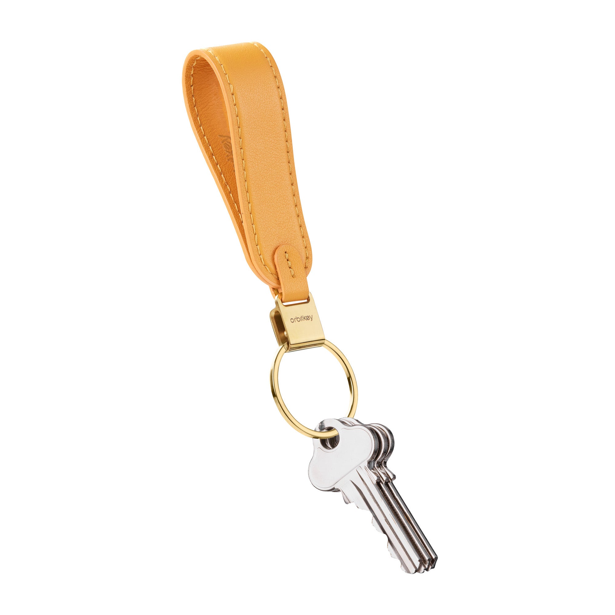 Orbitkey Loop Oranje│Sleutelhanger Leer│art. PLK1-OGE-101│voorkant schuin met sleutels en witte achtergrond