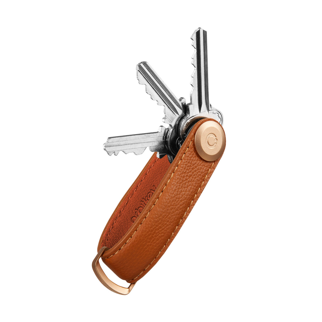 Orbitkey Pebbled Leather Amber│Sleutelhouder│art. KPB2-AMB-101│zijaanzicht met uitgevouwen sleutels