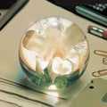 White Orchid Paperweight large│Hafod Grange│Presse-Papier witte orchidee│op bureau naast accessoires