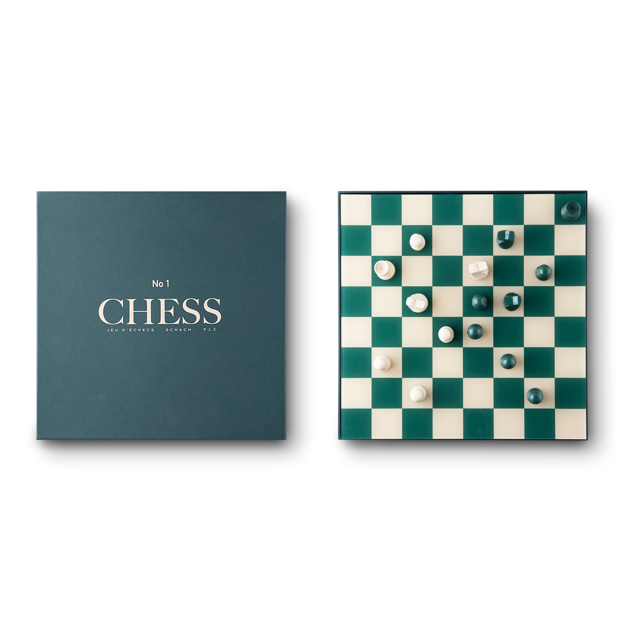 Classic Chess Schaakspel│Printworks│art. PW00339│naast doos bovenaanzicht met witte achtergrond