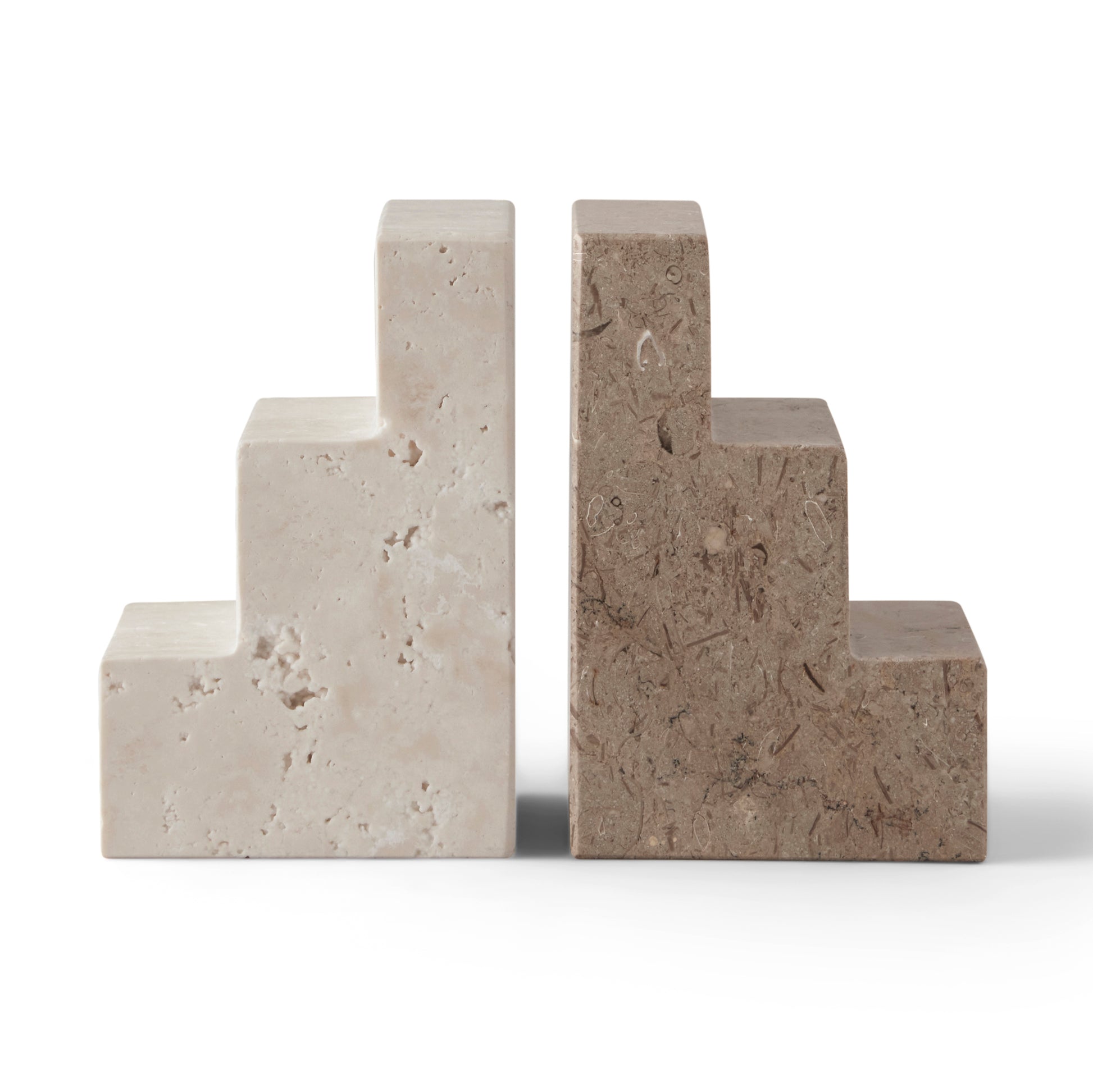 Boekensteunen Stair Cube set van 2│Printworks│Travertin en Kalksteen│PW00549│naast elkaar met witte achtergrond