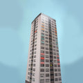 Paperscraper Plattenbau Berlin│Memoblok│aanzicht schuin onder