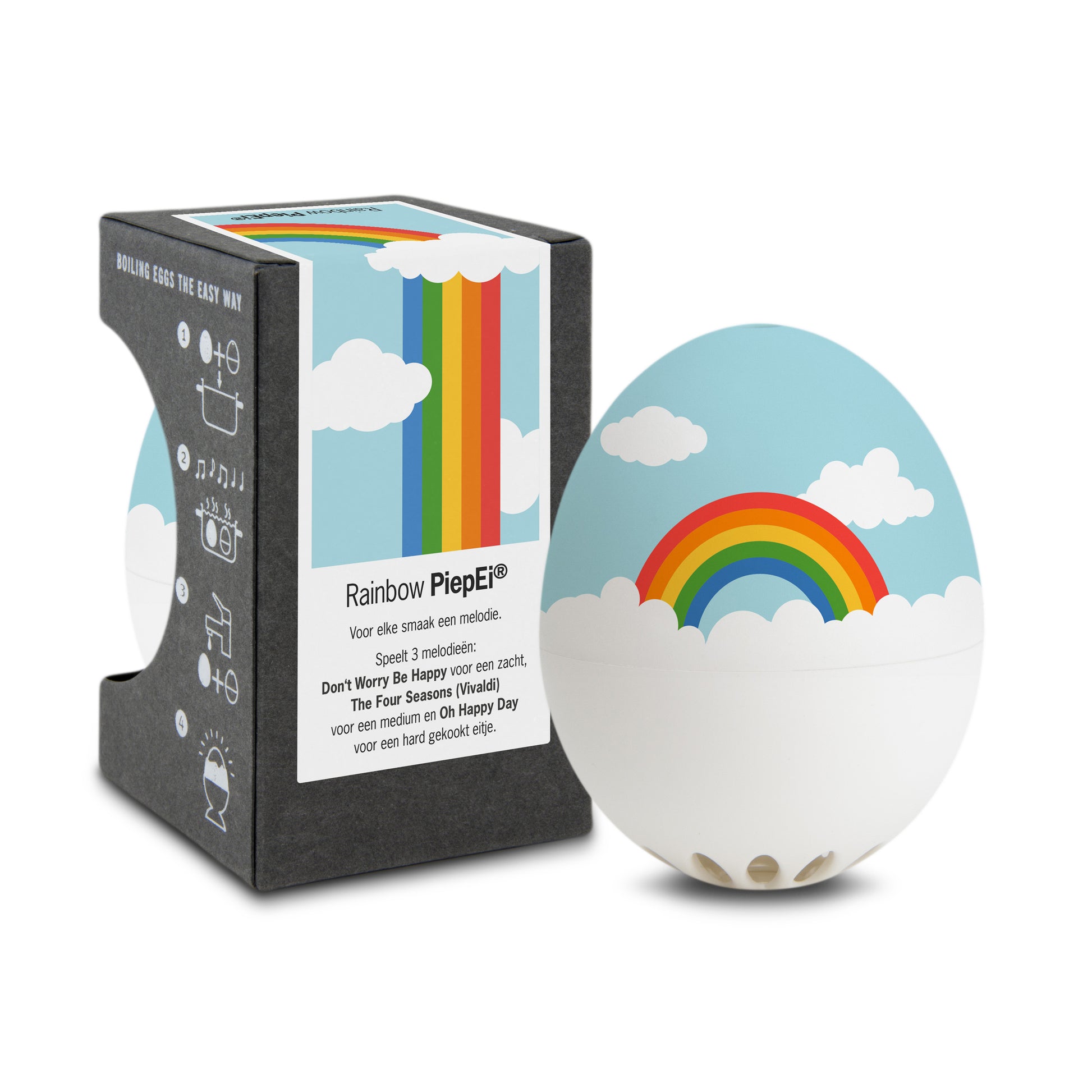 Piepei Rainbow Eierwekker met muziek│Brainstream│art. A005932│vooraanzicht naast verpakking