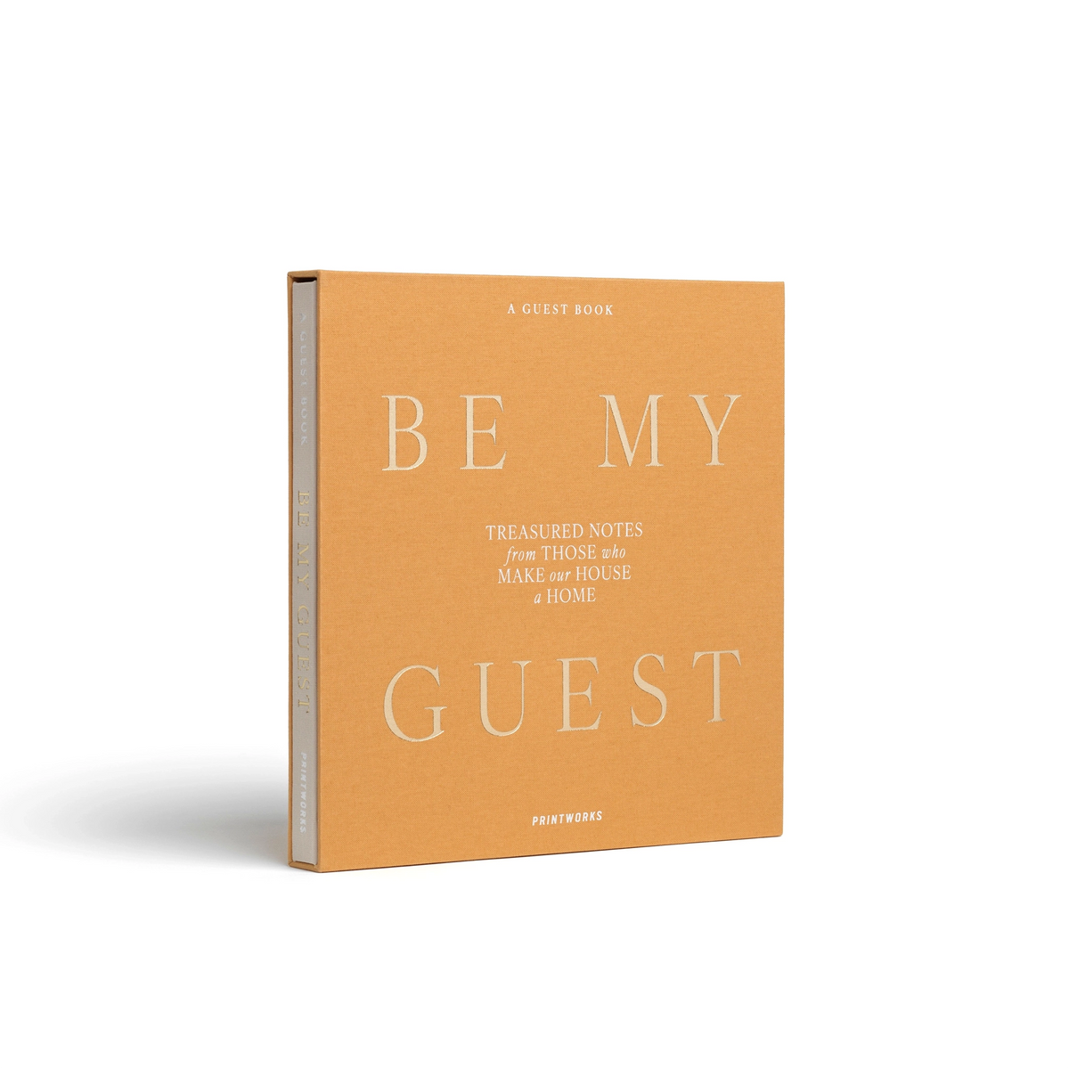Beige Be My Guest guest book by Printworks standing upright, seen from the front