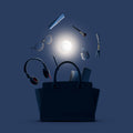 SOI. Mini handts Lampje│art. A004718│inhoud tas met lampje zwevend boven handtas