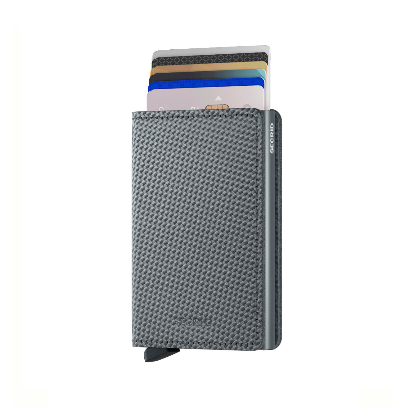 Secrid Slimwallet Carbon│art. SCA-COOLGREY│pasjeshouder│vooraanzicht met uitgeschoven pasjes