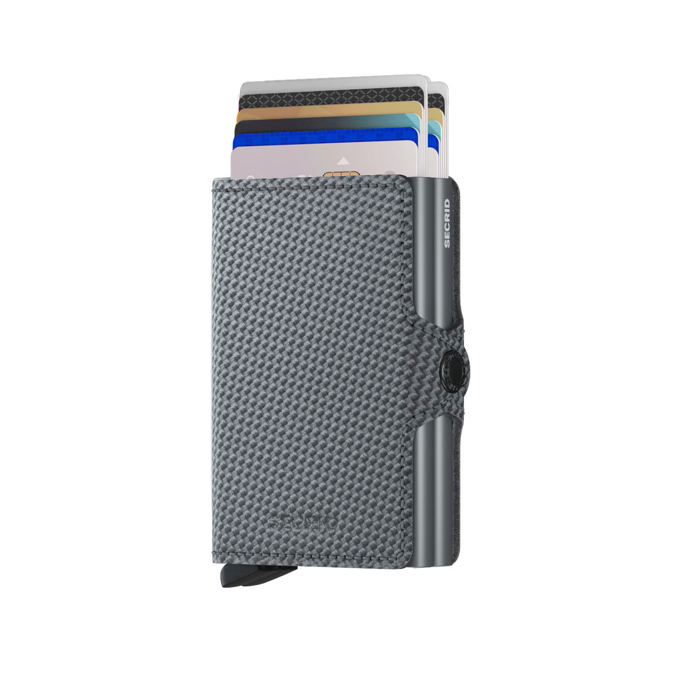 Secrid Twinwallet Carbon│art. TCA-COOLGREY│Pasjeshouder│vooraanzicht met uitgeschoven pasjes