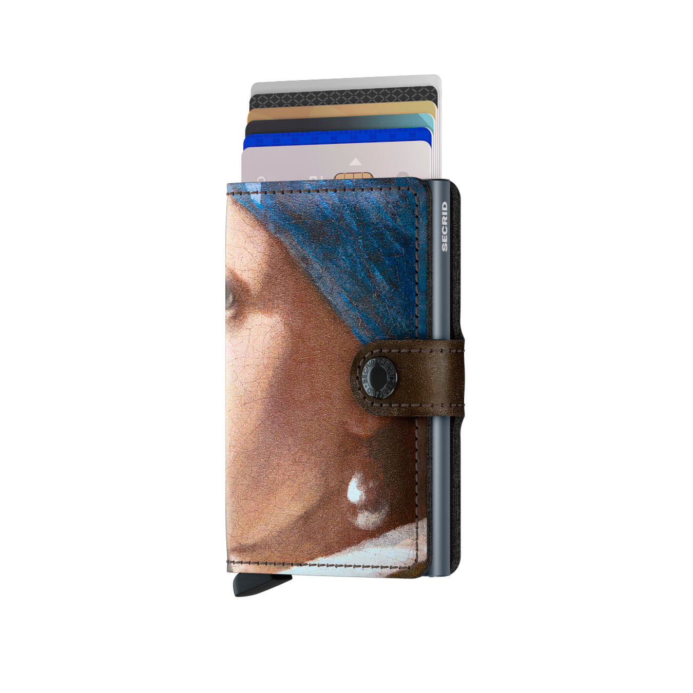 Secrid Miniwallet Art Collection Meisje met de parel│art. MAR-PEARL EARRING│Vermeer│vooraanzicht met uitgeschoven pasjes