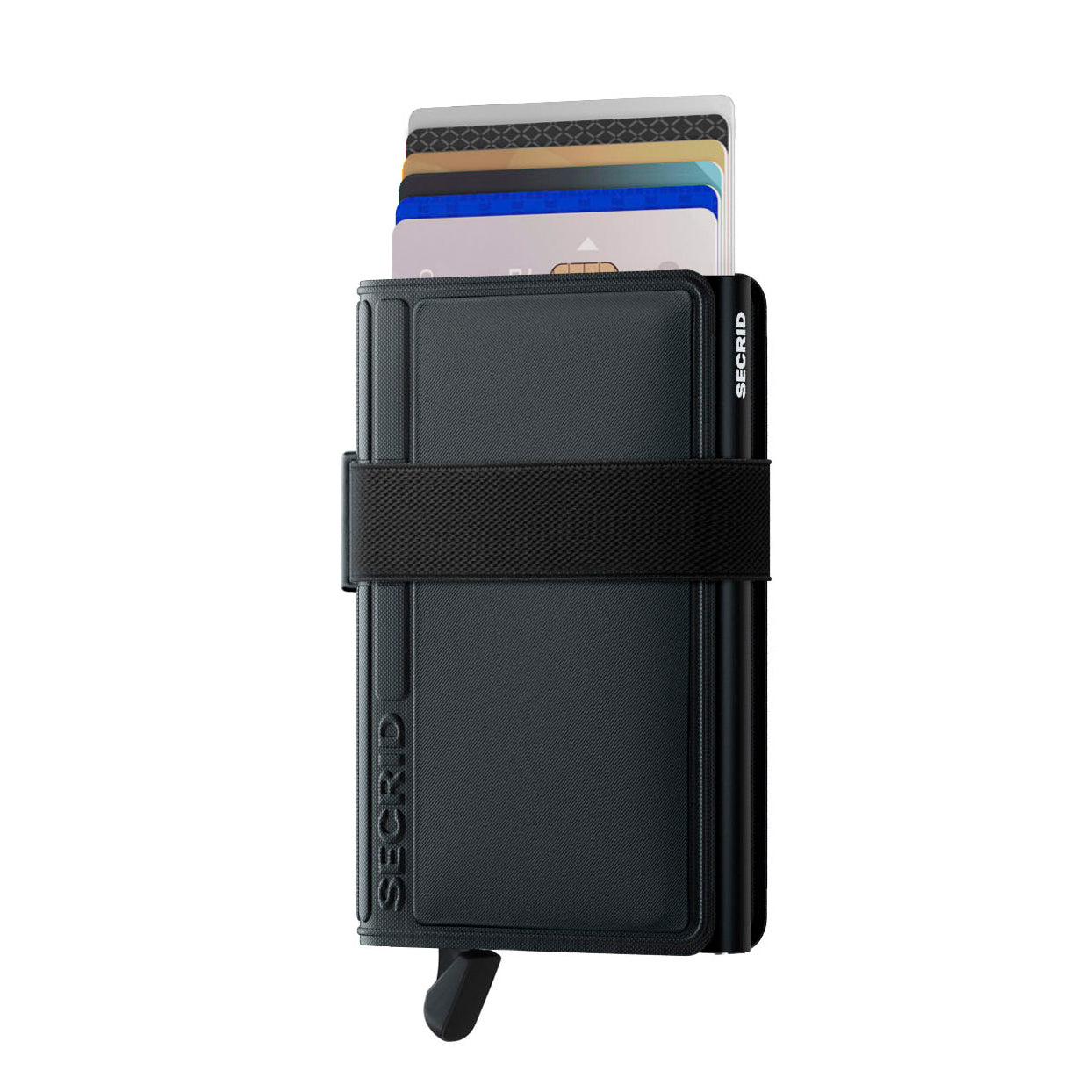 Secrid Bandwallet TPU│Pasjeshouder│art. BTP-BLACK│voorkant met uitgeschoven pasjes en clip