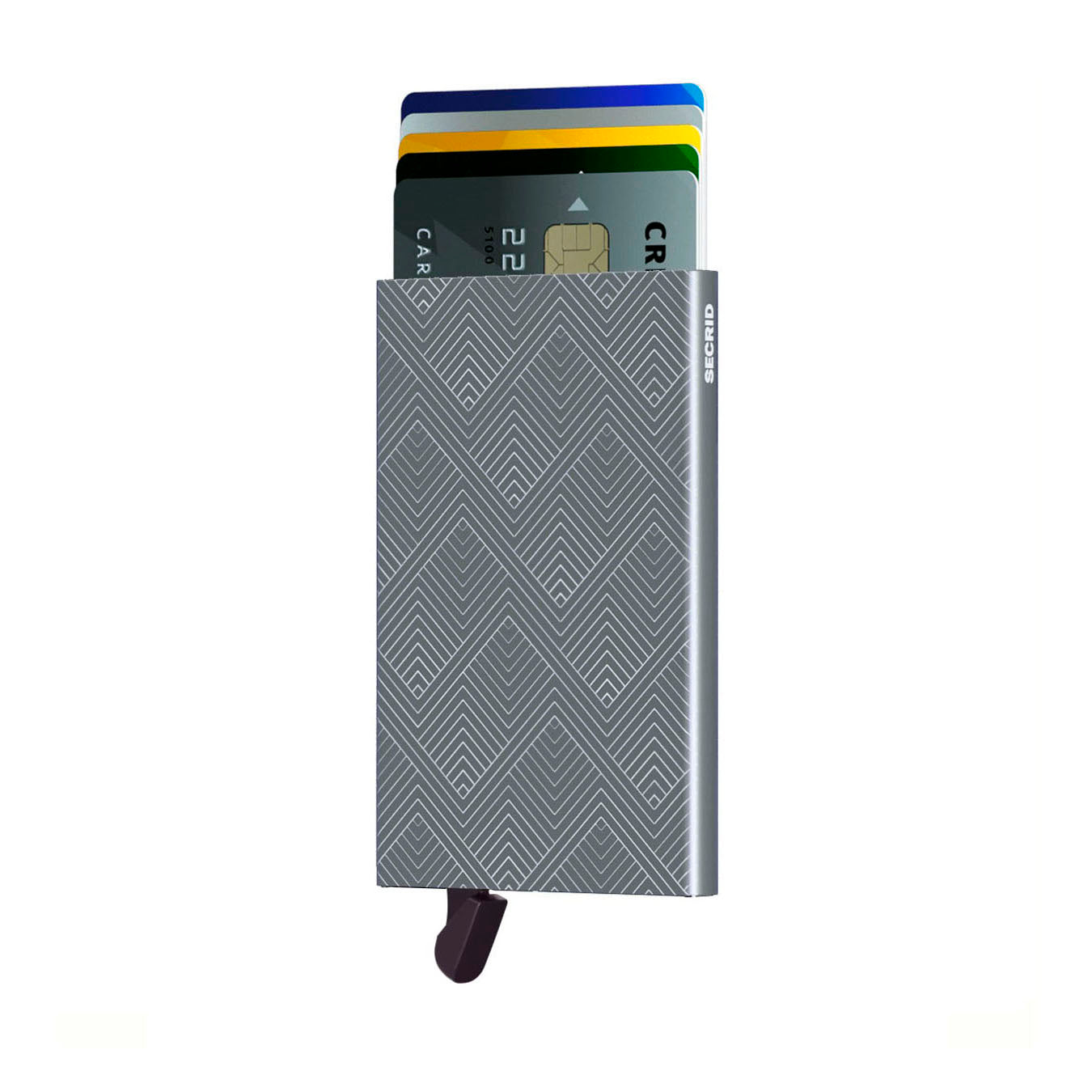 Secrid Cardprotector Laser│art. CLA-STRUCTURE TITANIUM│Pasjeshouder│voorkant met uitgeschoven pasjes en clip