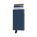 Secrid Cardprotector Navy│Pasjeshouder│voorkant met uitgeschoven pasjes en clip│art. C-NAVY