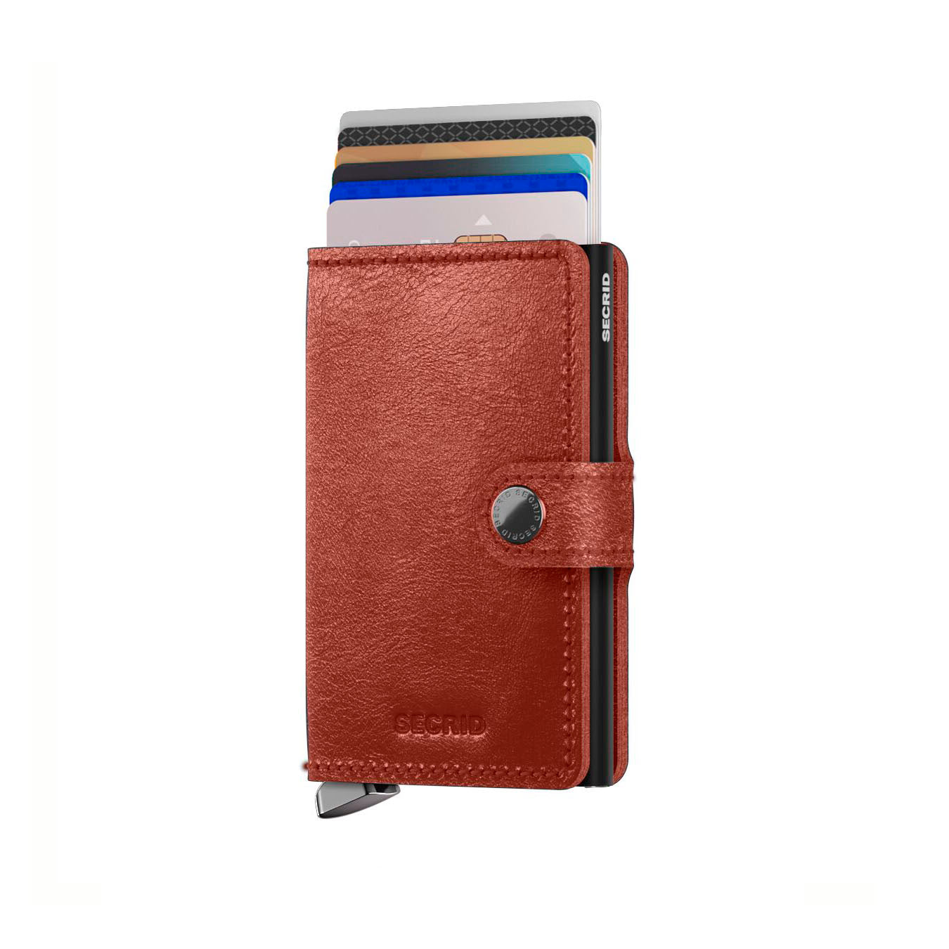 Secrid Miniwallet Premium Basco Brown│Pasjeshouder│art. MBC-BROWN│vooraanzicht met uitgeschoven pasjes