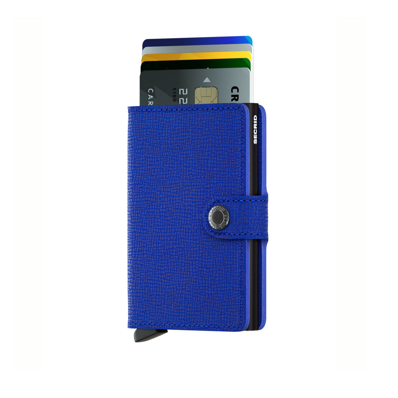 Secrid Miniwallet Crisple│art. MC-BLUE-BLACK│Pasjeshouder│vooraanzicht met uitgeschoven pasjes