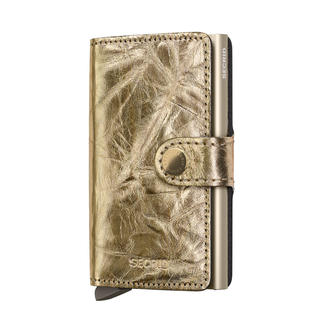 Secrid Miniwallet Crunch│art. MCR-GOLD│vooraanzicht schuin met witte achtergrond