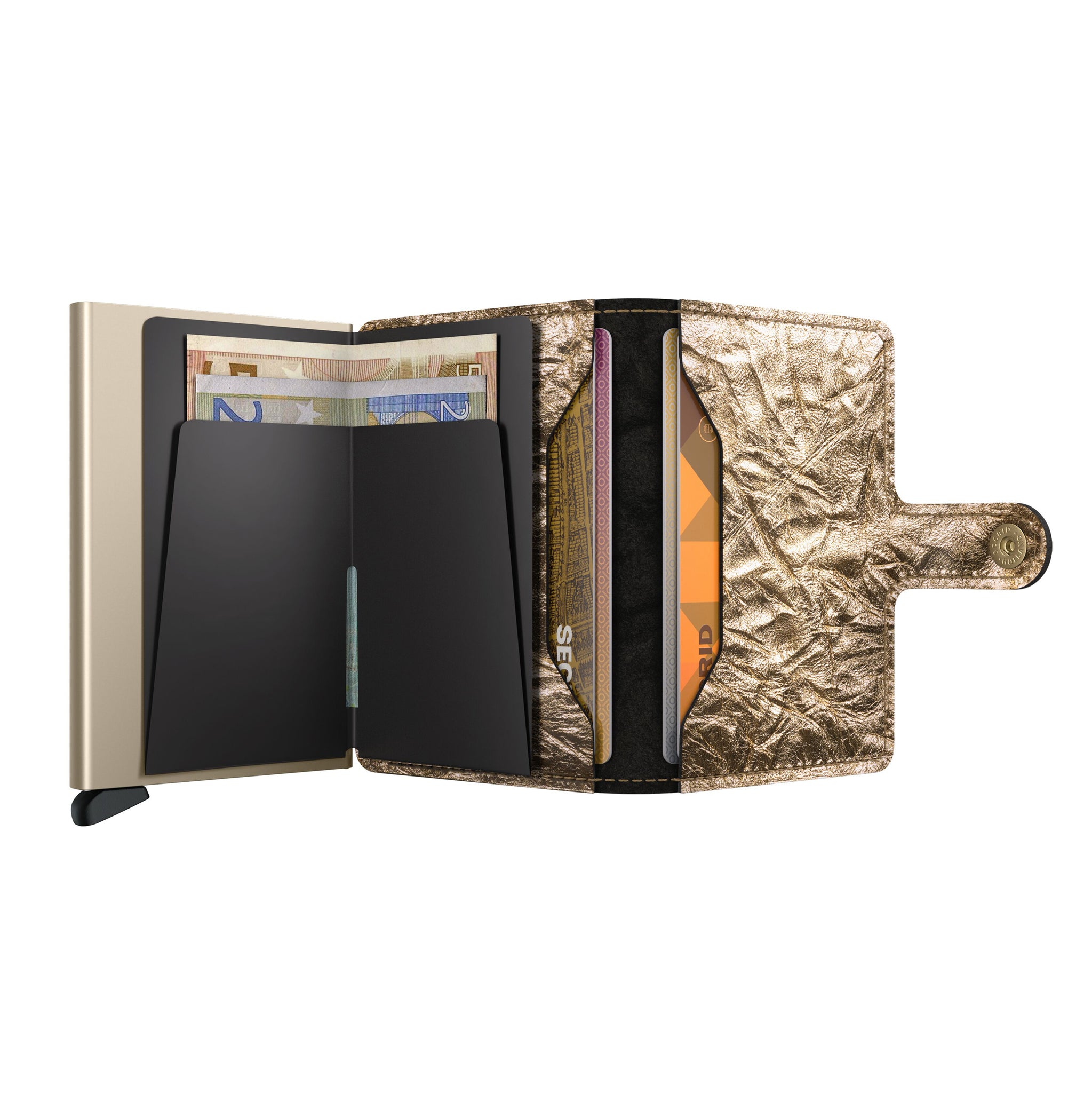 Secrid Miniwallet Crunch│art. MCR-GOLD│geopend met contant geld