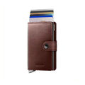 Secrid Miniwallet Premium Dusk│art. MDU-DARK-BROWN│Pasjeshouder│voorkant met uitgeschoven pasjes