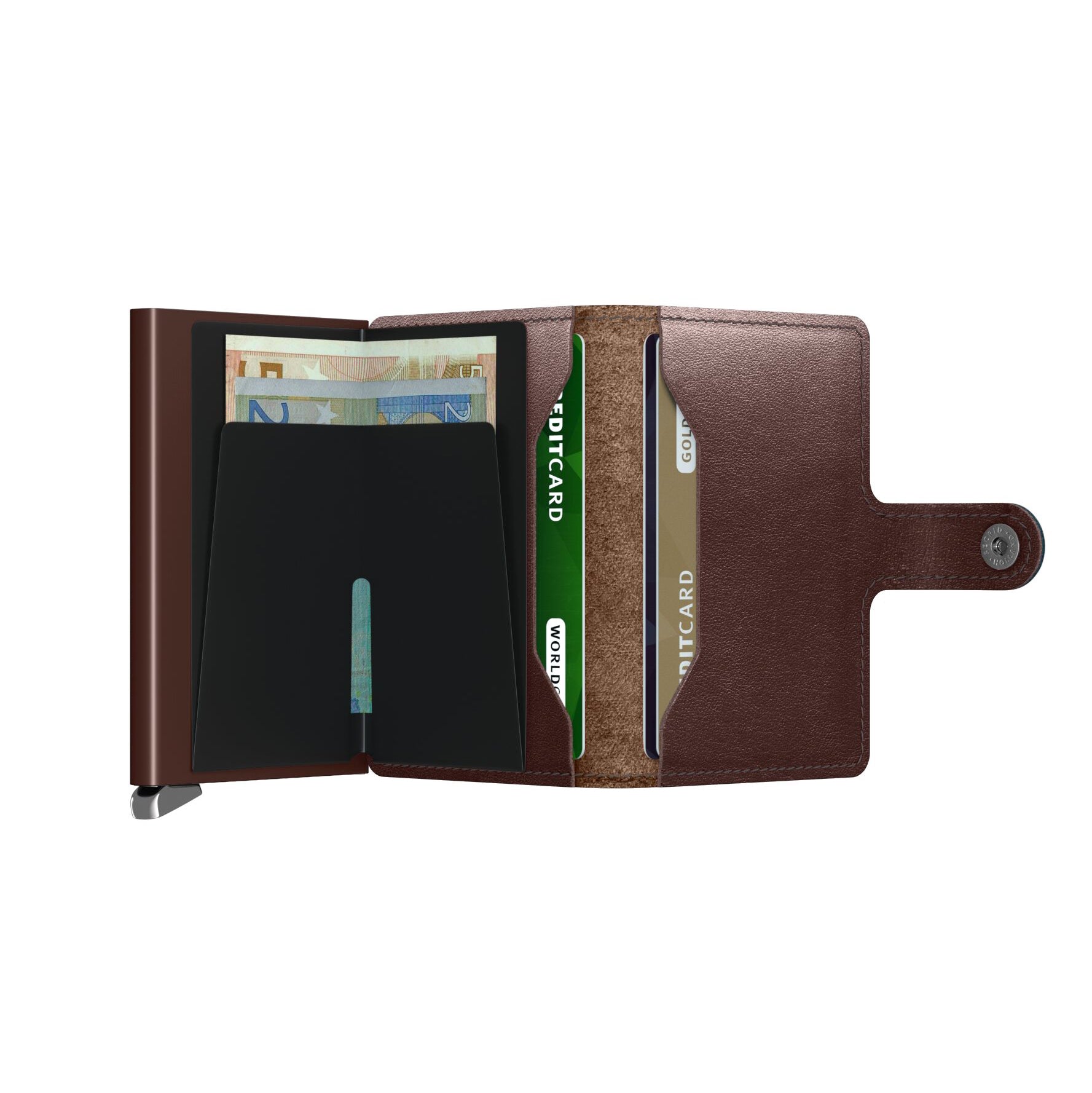 Secrid Miniwallet Premium Dusk│art. MDU-DARK-BROWN│Pasjeshouder│geopend met contant geld