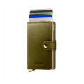 Secrid Miniwallet Premium Dusk│art. MDU-OLIVE│Pasjeshouder│voorkant met uitgeschoven pasjes