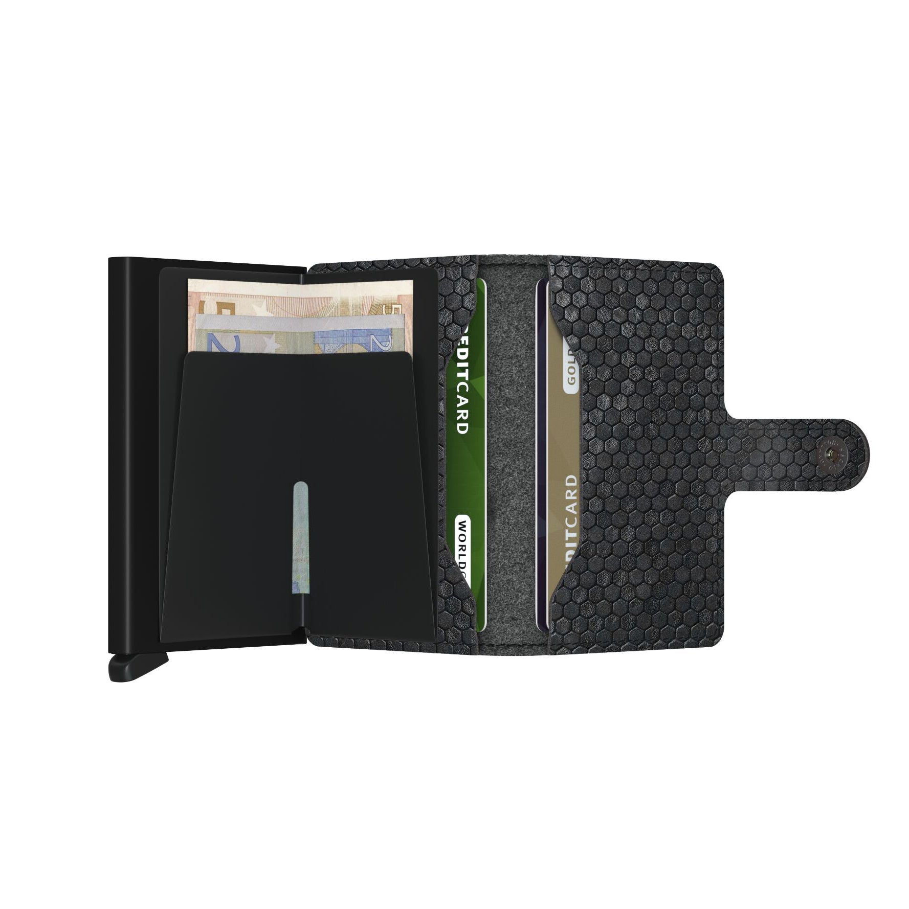 Secrid Miniwallet Hexagon│art. MHE-BLACK│Pasjeshouder│geopend met contant geld