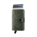 Secrid Miniwallet Hexagon│art. MHE-GREEN│vooraanzicht met uitgeschoven kaarten en clip