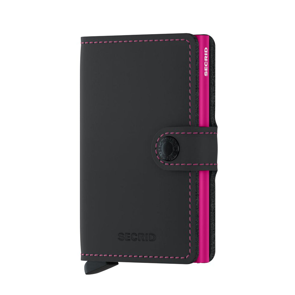 Secrid Miniwallet Matte│art. MM-BLACK&FUCHSIA│Pasjeshouder en Portemonnee│vooraanzicht met witte achtergrond