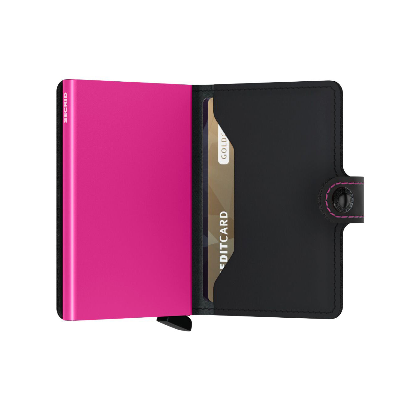Secrid Miniwallet Matte│art. MM-BLACK&FUCHSIA│Pasjeshouder en Portemonnee│half open