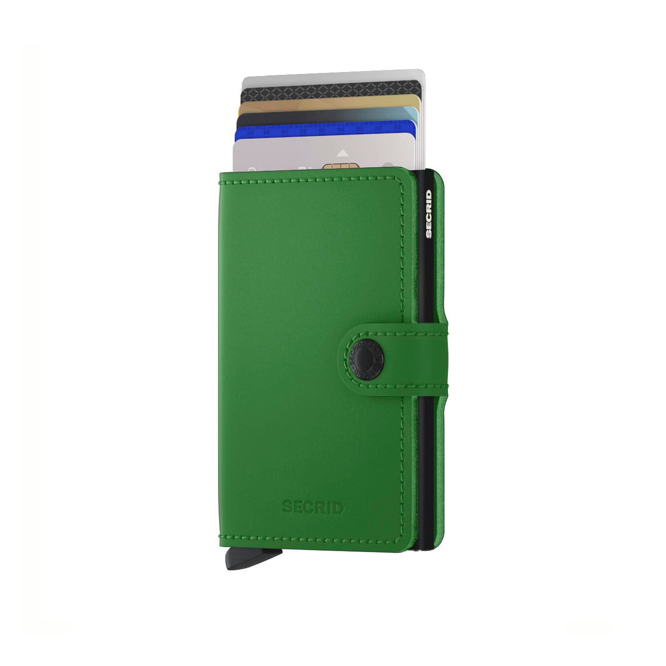 Secrid Miniwallet Matte│art. MM-BRIGHT-GREEN│Pasjeshouder│vooraanzicht met uitgeschoven pasjes