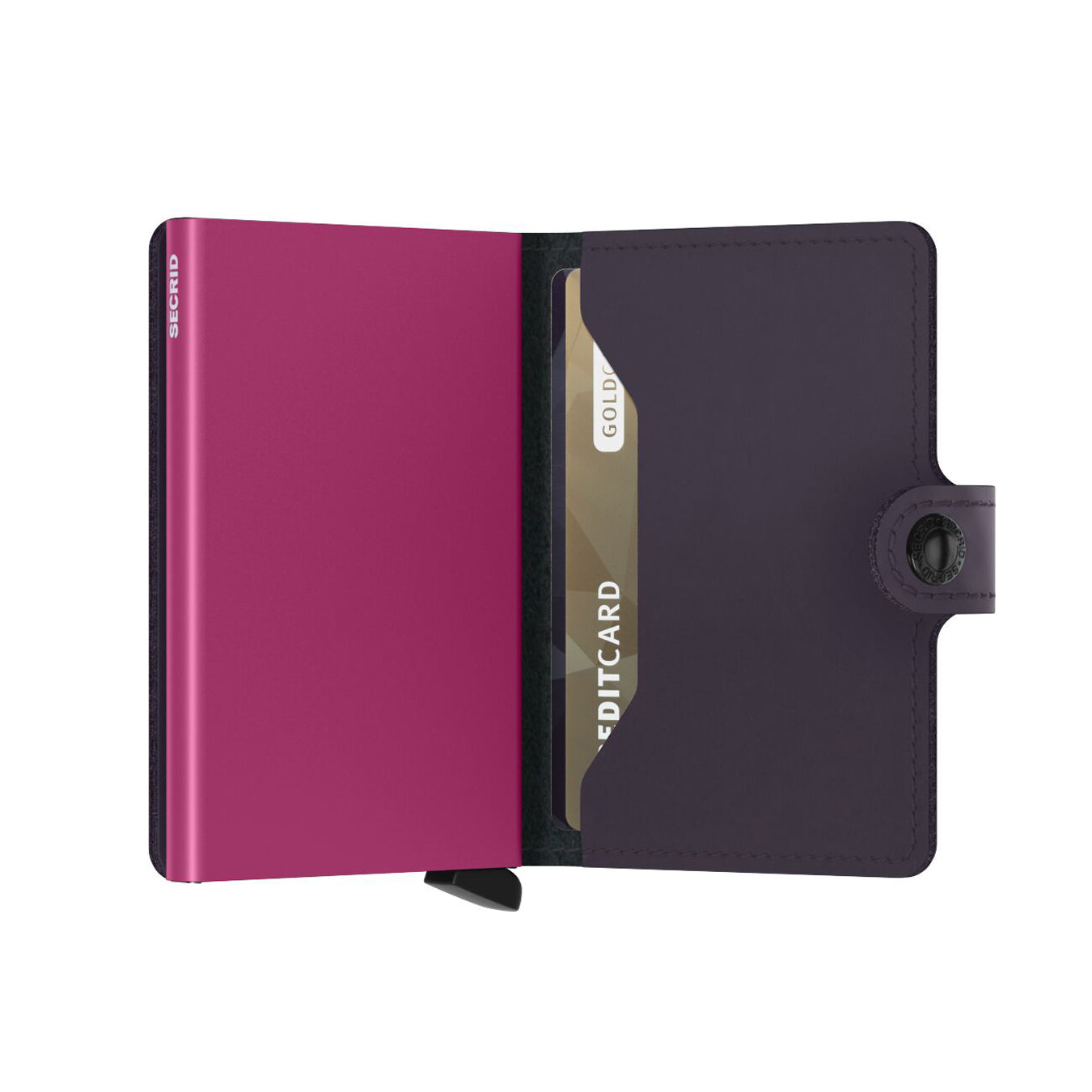 Secrid Miniwallet Matte│art. MM-DARKPURPLE&FUCHSIA│half geopend