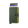 Secrid Miniwallet Matte│art. MM-GREEN&LIME│Pasjeshouder en Portemonnee│vooraanzicht met uitgeschoven kaarten