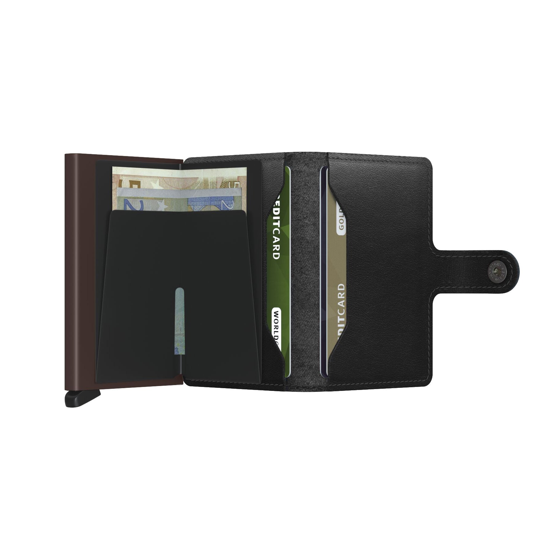 Secrid Miniwallet Original│art. M-BLACK-BROWN│Pasjeshouder en Portemonnee│geopend met contant geld