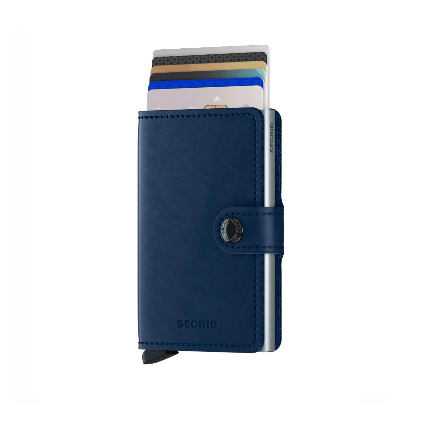 Secrid Miniwallet Original│art. M-NAVY││pasjeshouder en Portemonnee│vooraanzicht met uitgeschoven pasjes