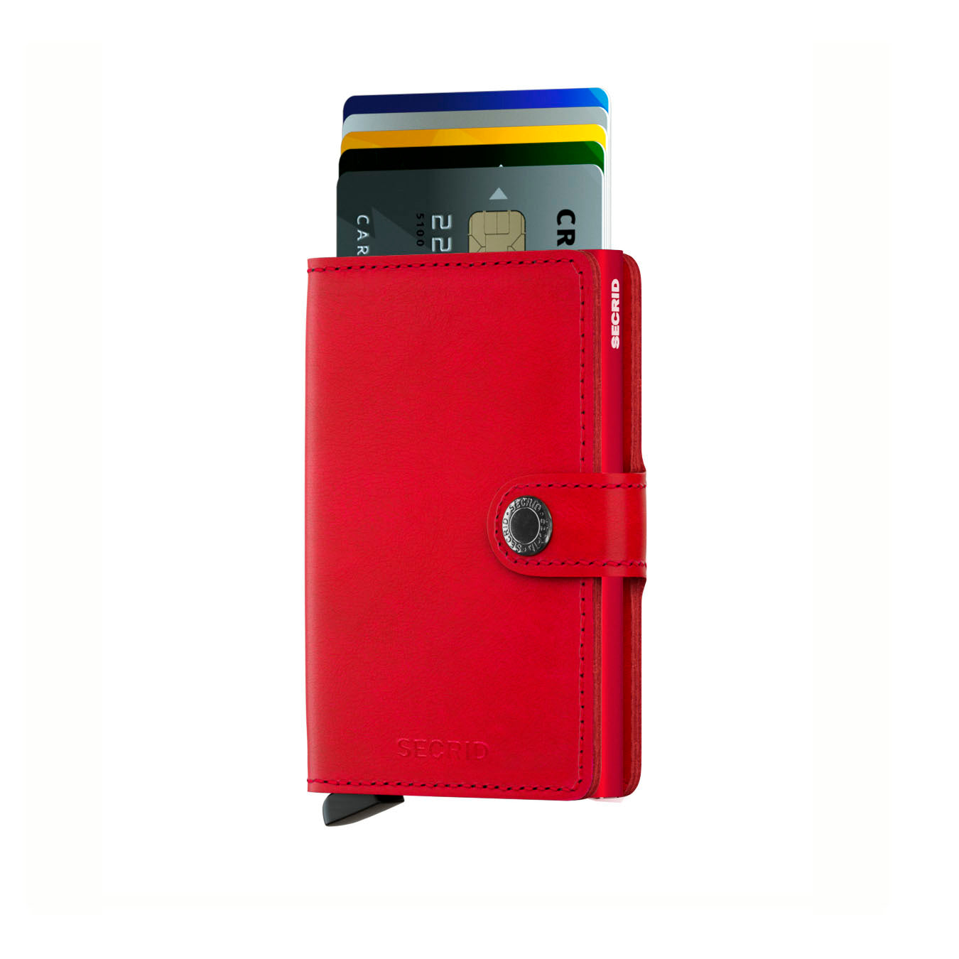 Secrid Miniwallet Original│Pasjeshouder│art. M-RED-RED│vooraanzicht met uitgeschoven pasjes