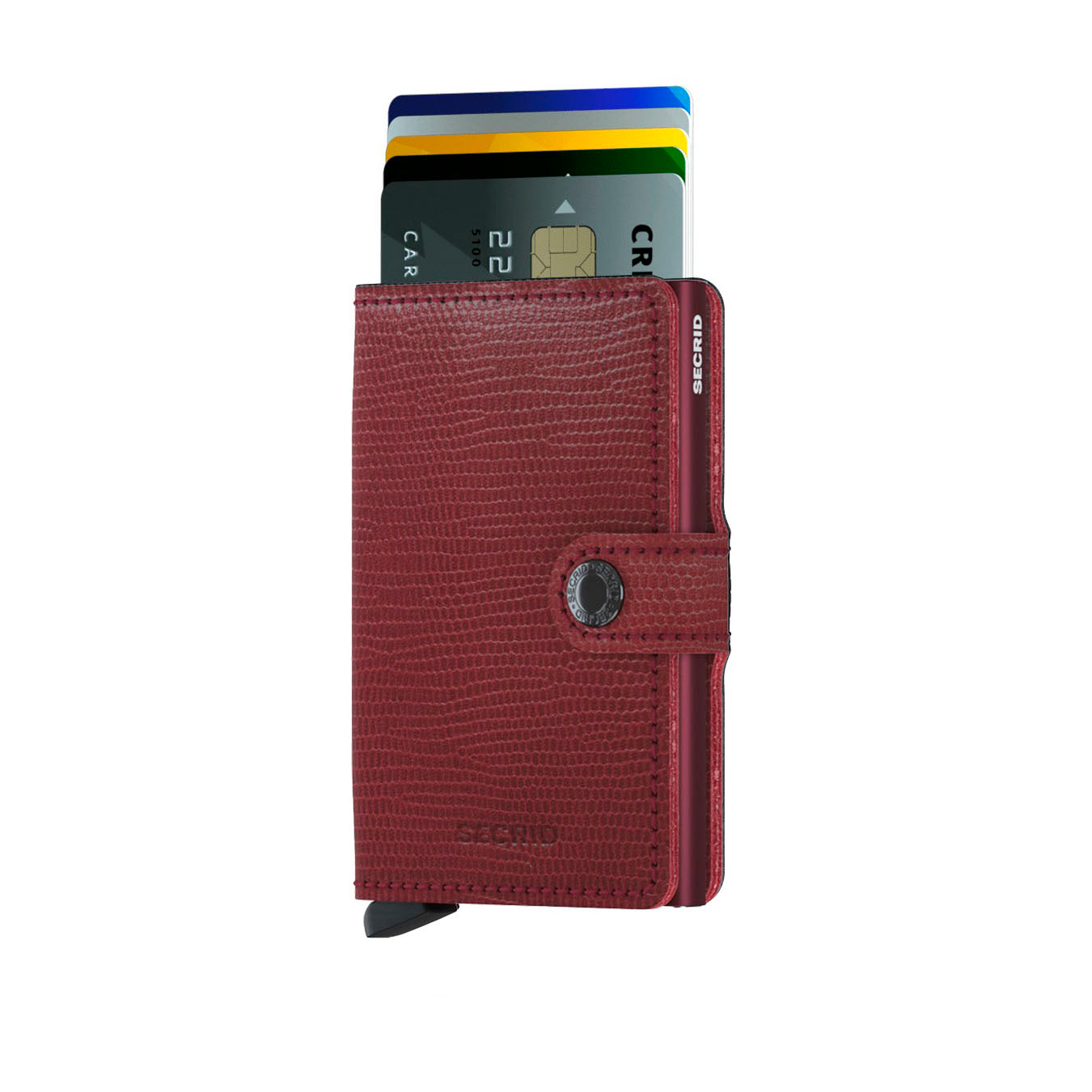 Secrid Miniwallet Rango Rood│Pasjeshouder│art. MRA-RED-BORDEAUX│vooraanzicht met uitgeschoven pasjes