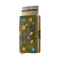 Secrid Miniwallet Premium Stitch│art. MST-FLORAL OLIVE│vooraanzicht met uitgeschoven pasjes