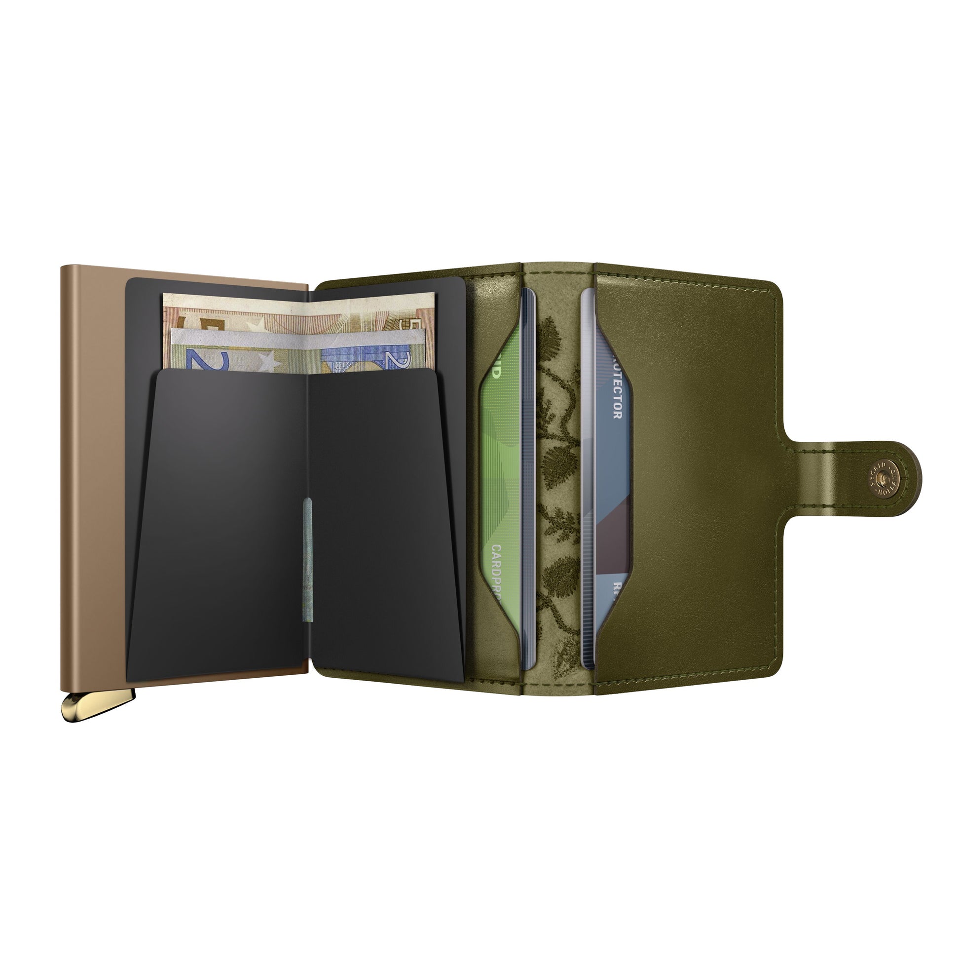 Secrid Miniwallet Premium Stitch│art. MST-FLORAL OLIVE│geopend met contant geld