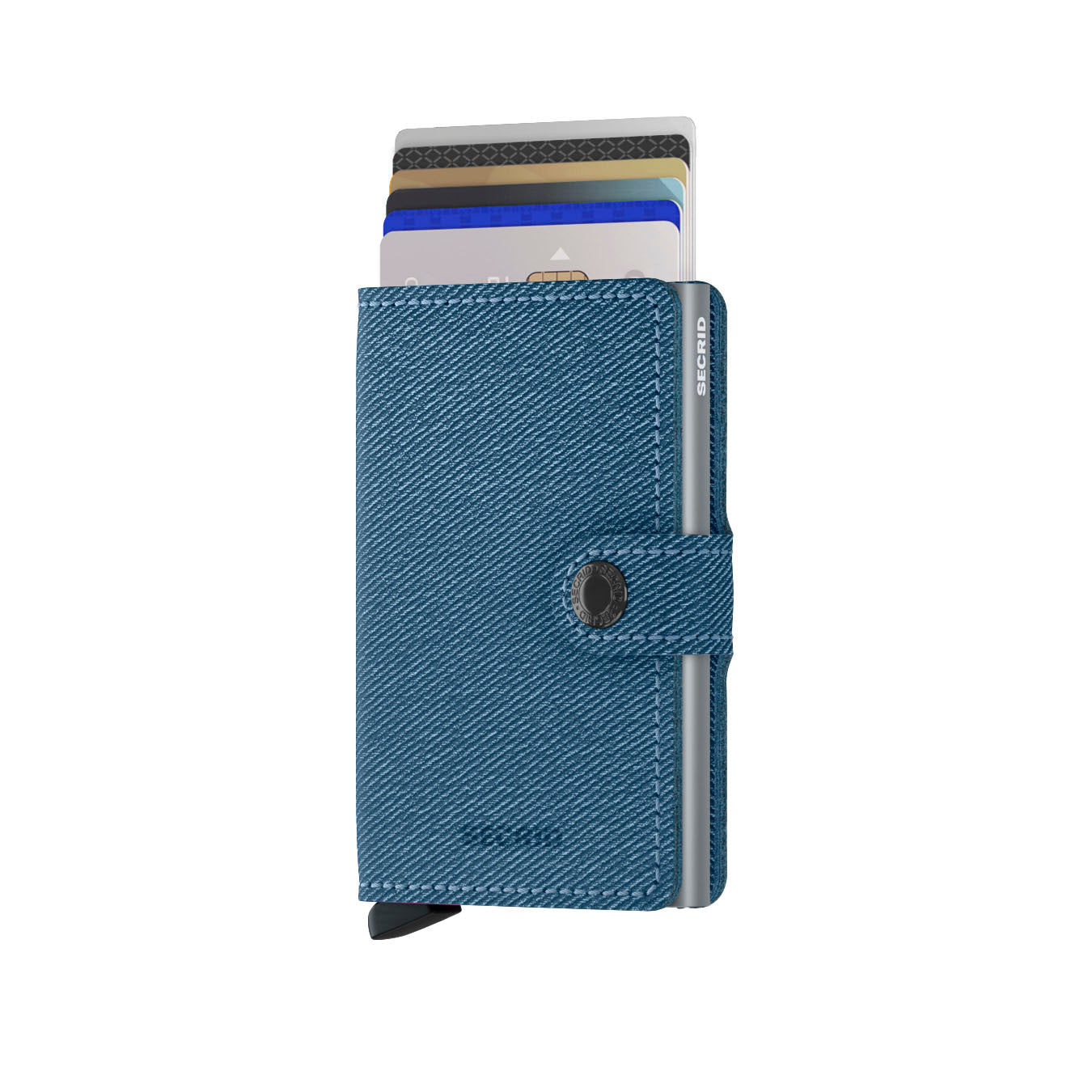 Secrid Miniwallet Twist│art. MTW-JEANS-BLUE││Pasjeshouder│vooraanzicht met uitgeschoven pasjes