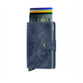 Secrid Miniwallet Vintage Blauw│Pasjeshouder en Portemonnee│art. MV-BLUE│vooraanzicht met uitgeschoven pasjes
