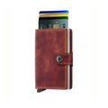 Secrid Miniwallet Vintage│art. MV-BROWN│Pasjeshouder en Portemonnee│vooraanzicht met uitgeschoven betaalkaarten